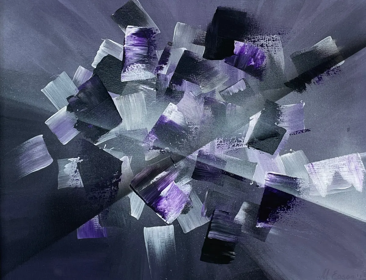 Abstract in purple, black and white with angular blocks