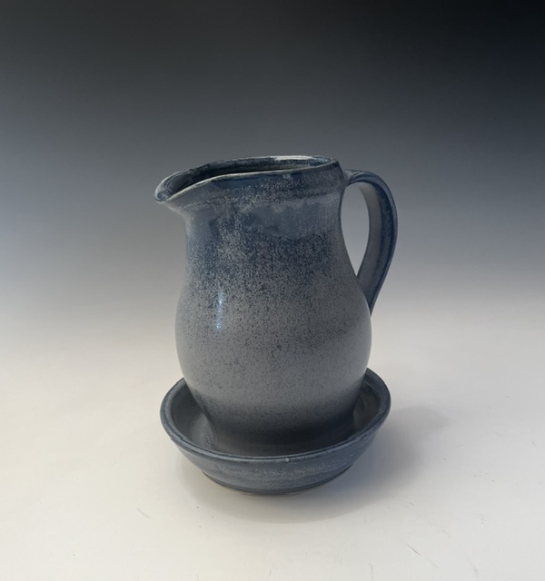 Blue-grey stoneware pitcher with matching basin